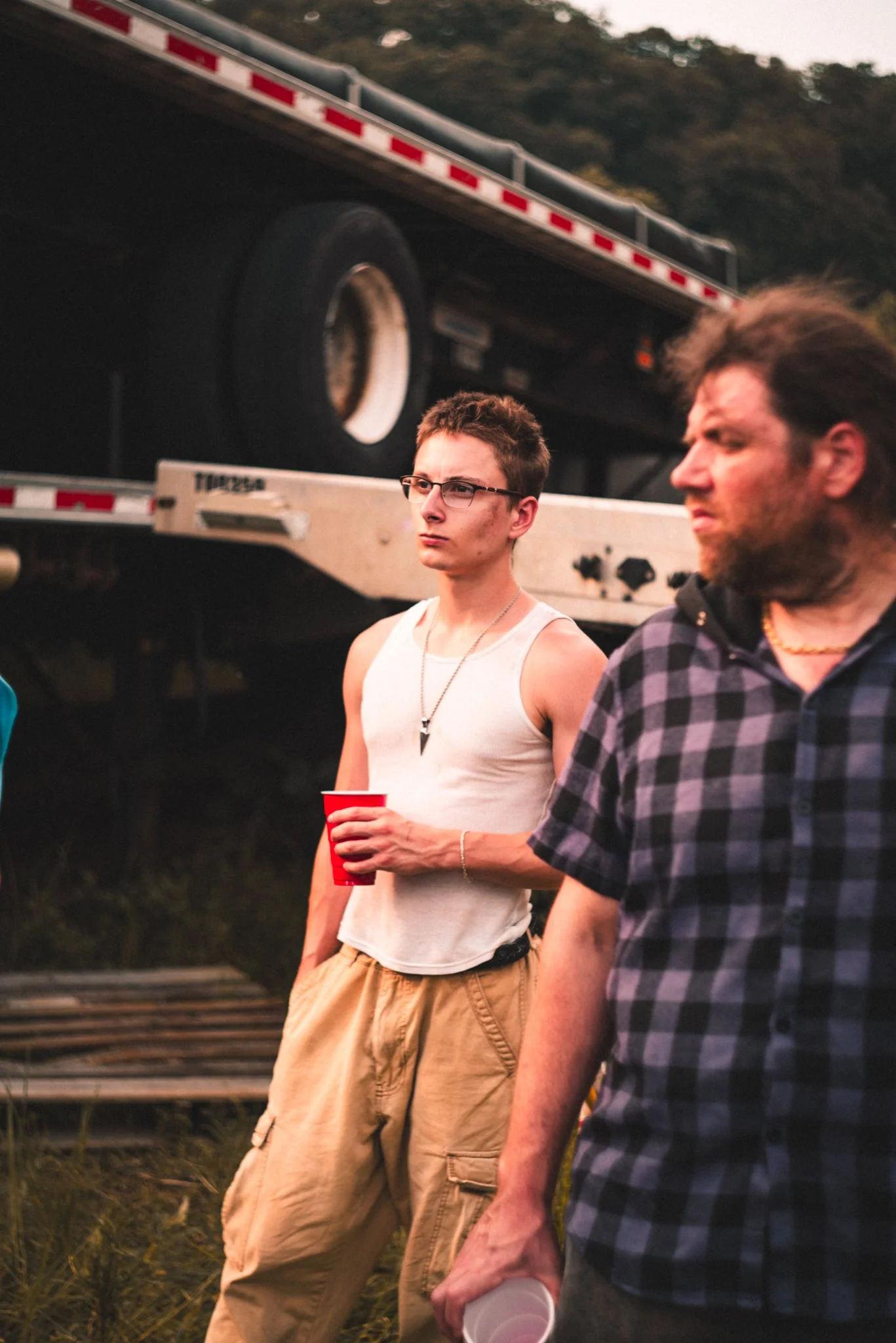 Actor Grant Hester (CENTER) in-between takes. 