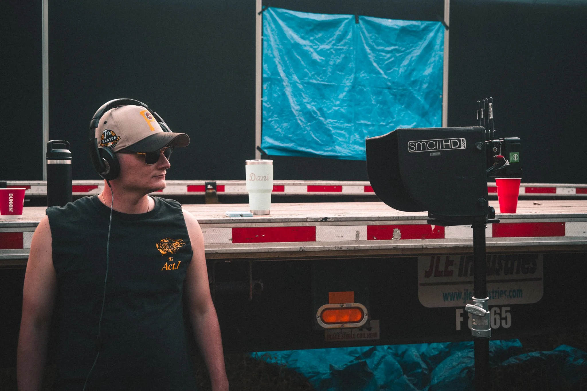 Director Constantine Kontos watching the monitor during a take. 