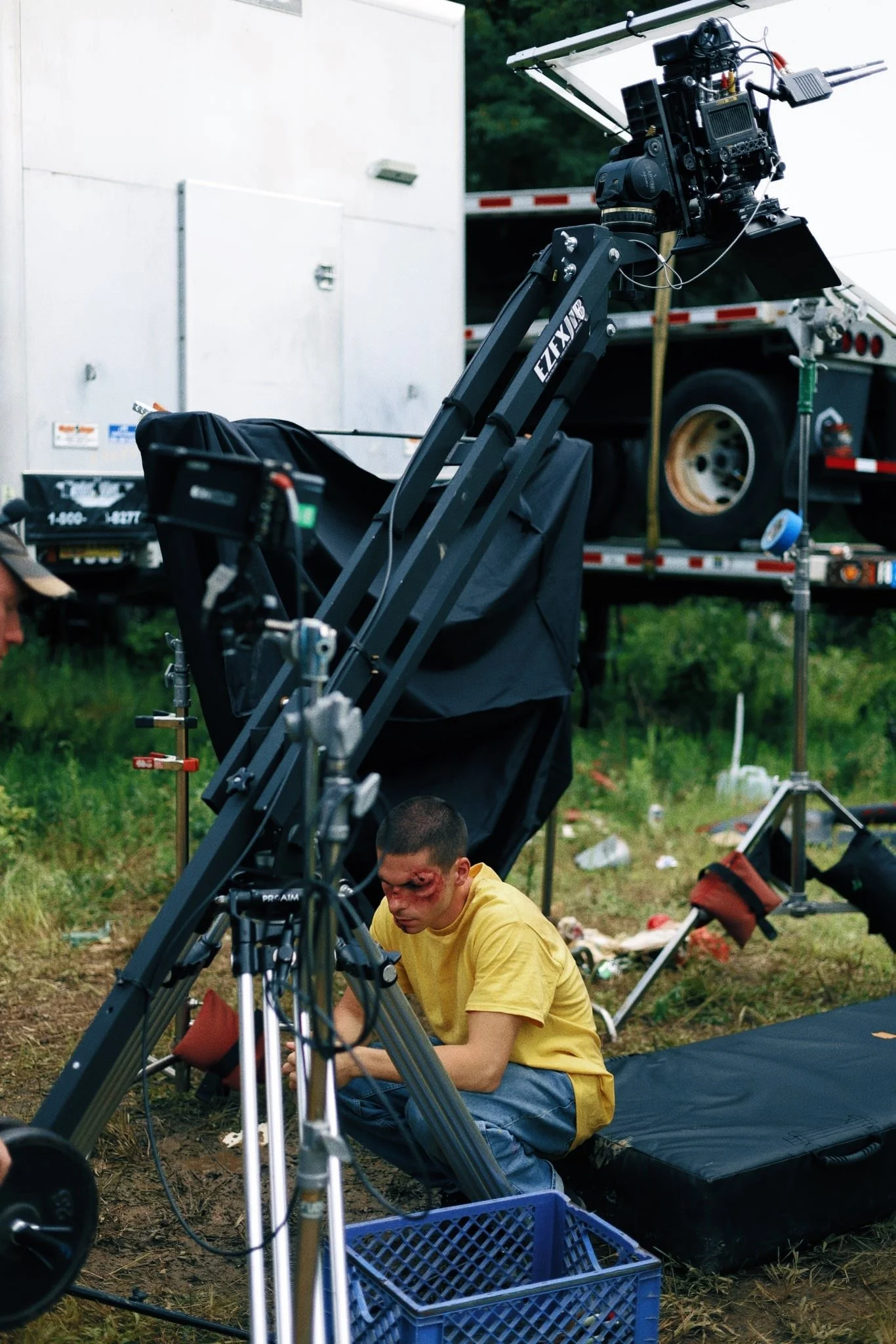 Actor Nicholas Ceniti prepping for falling stunt. 