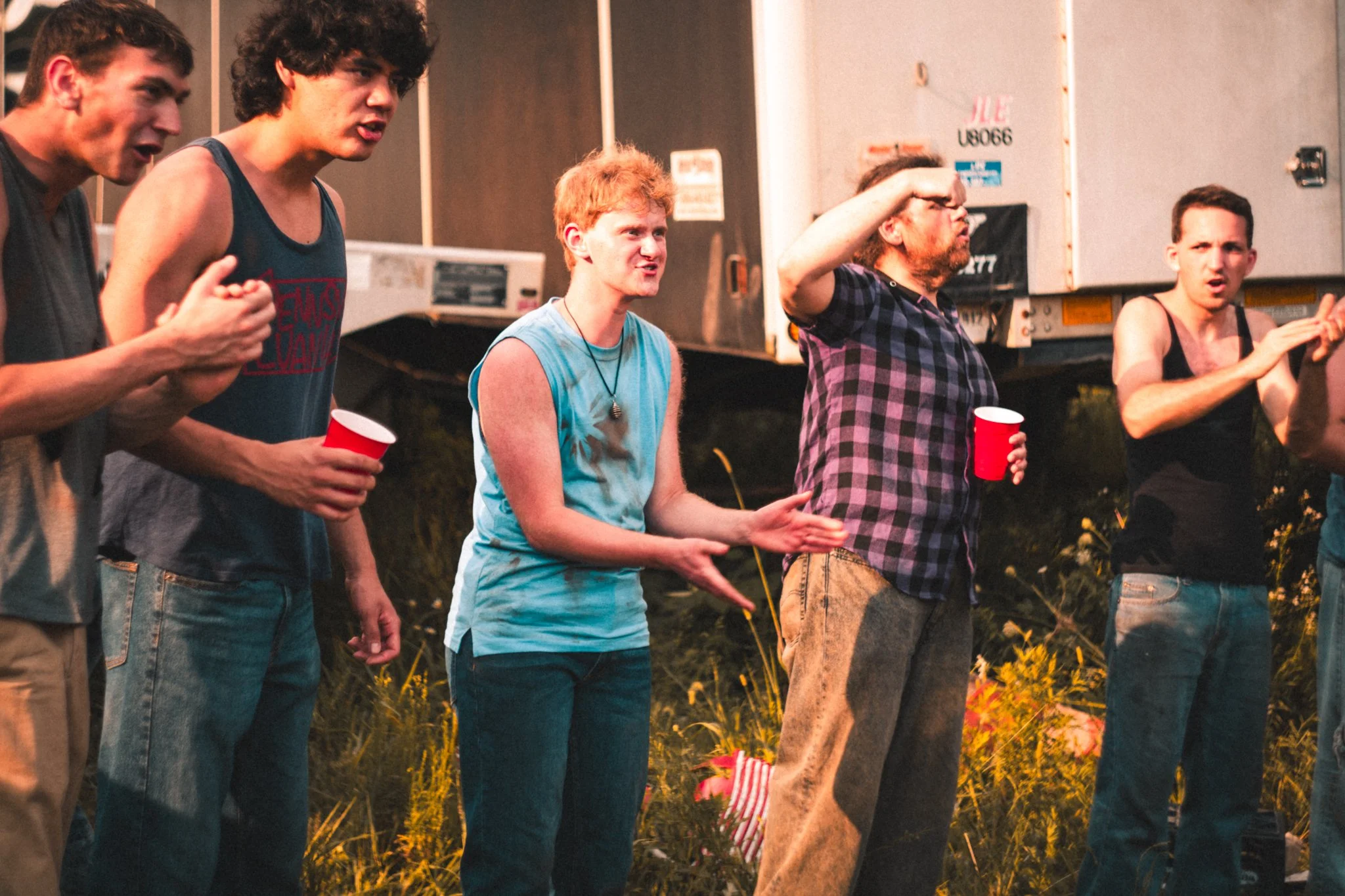 Background Actors during a take. 
