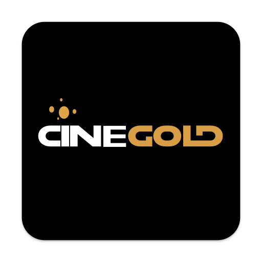 CineGold logo with black background, white and gold text, and decorative gold circles.