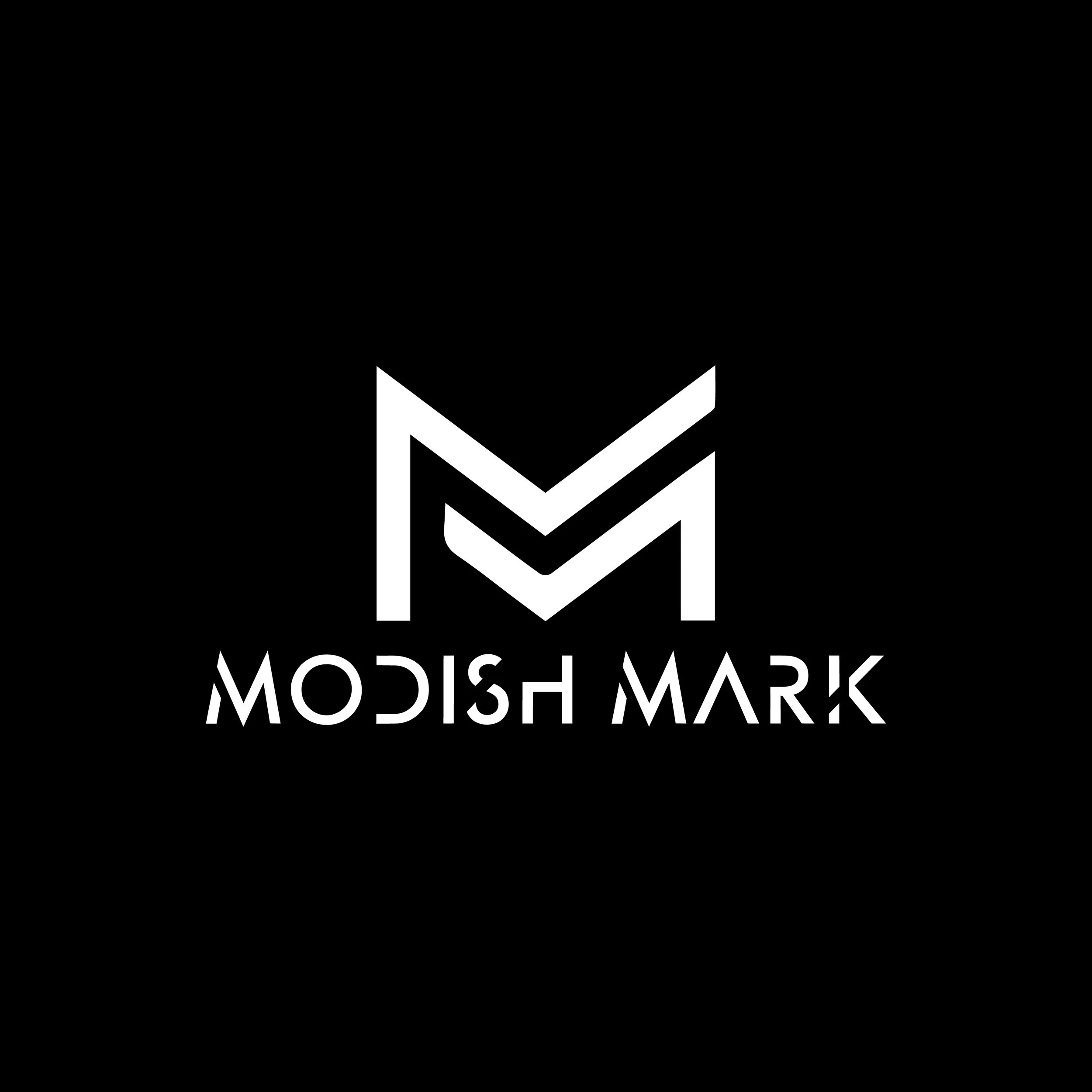 Black background with a white geometric logo and the text 'Modish Mark' in stylized font.