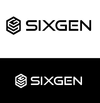 Logo of SIXGEN with a hexagonal emblem and the company name in bold uppercase letters, shown in both light and dark backgrounds.