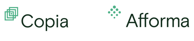 The image displays the logos of Copia and Aforma, two companies or brands, side by side.