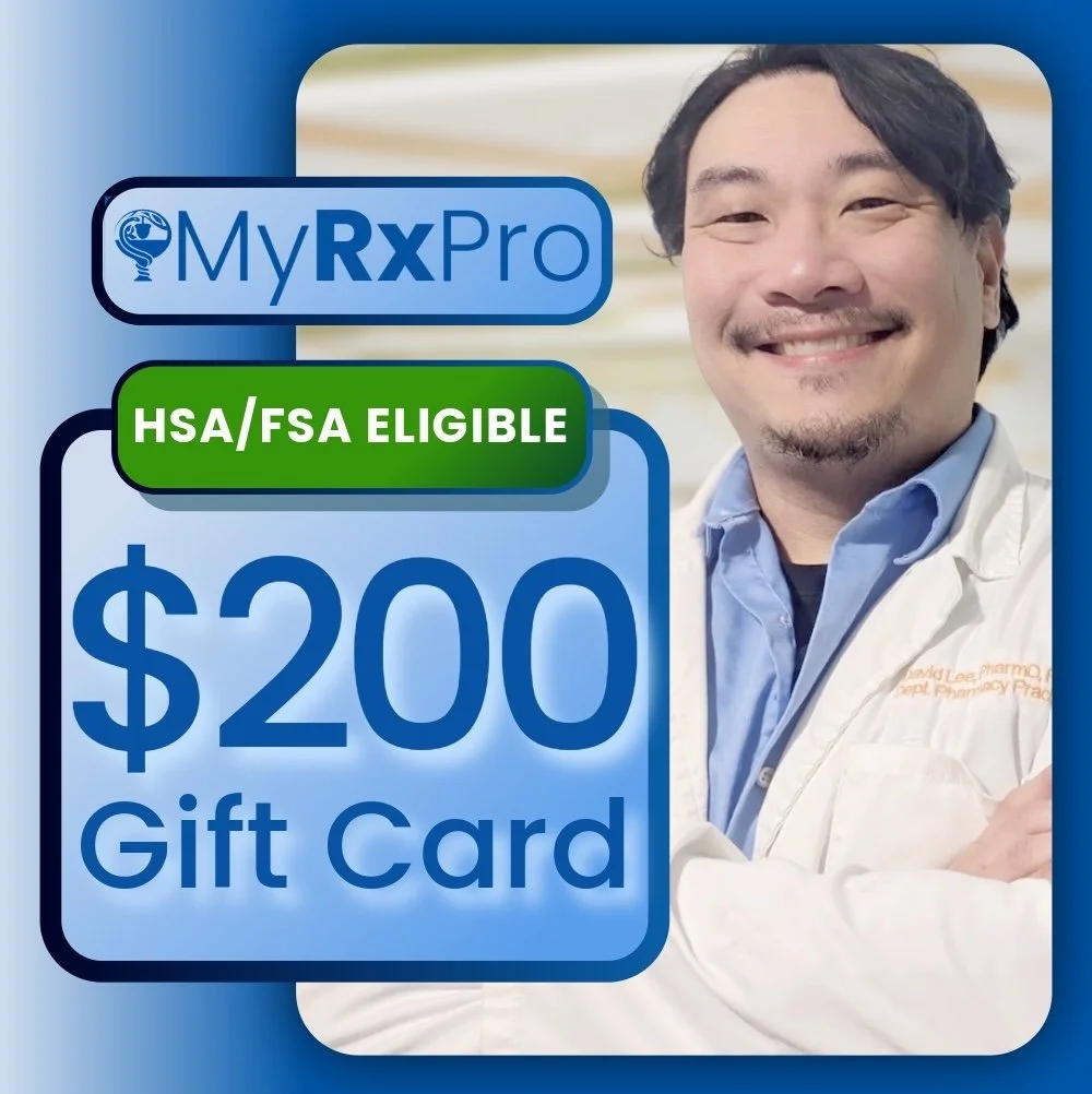 A $200 MyRxPro digital gift card for geriatric pharmacy triage consultations and caregiver advocacy resources.