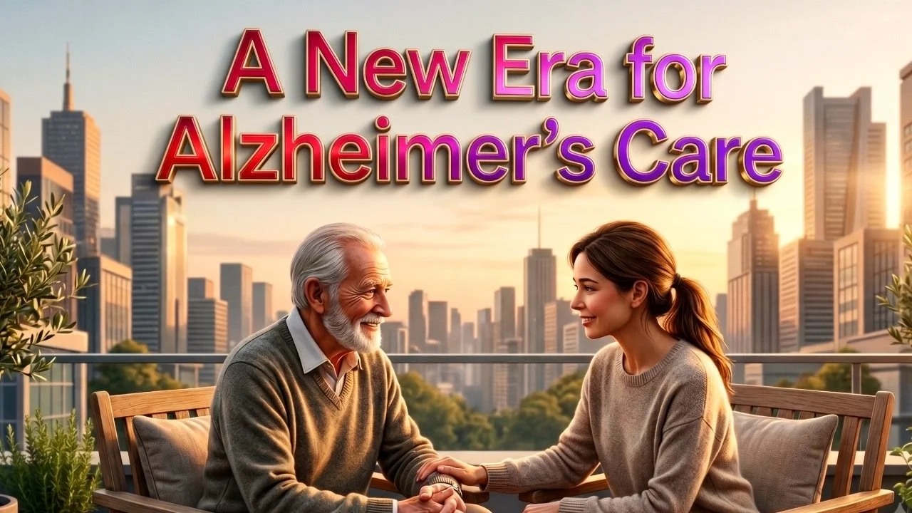 Video featuring Dr. David Lee discussing Alzheimer's care strategies, thumbnail featuring an elderly man and caregiver on a balcony.