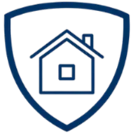 An icon of a house inside a shield, symbolizing home security or protection.
