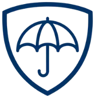 Shield with an umbrella inside, symbolizing protection from rain or weather