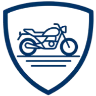 Blue motorcycle inside a shield-shaped outline