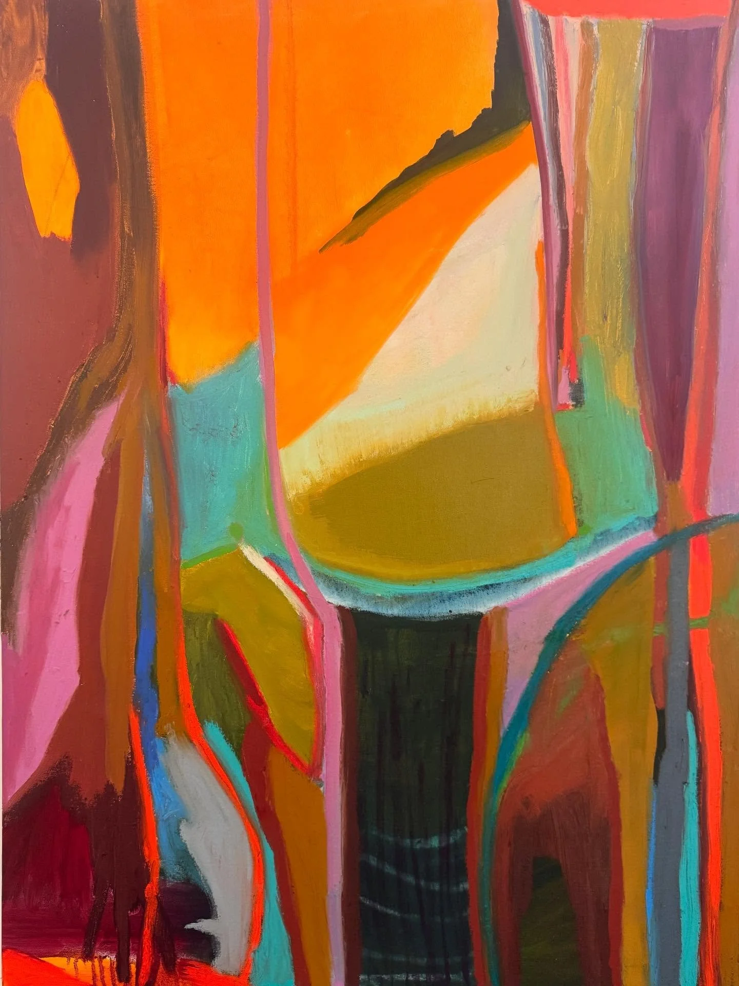 Daleth. Door in Hebrew. Symbolizes transition, opportunity and the connection between different states&hellip; Oil on canvas. 30&rdquo; x 40&rdquo;. Message me for more info. #abstract #color #symbolic #oil #theinnerpeacecollective #shopsmall