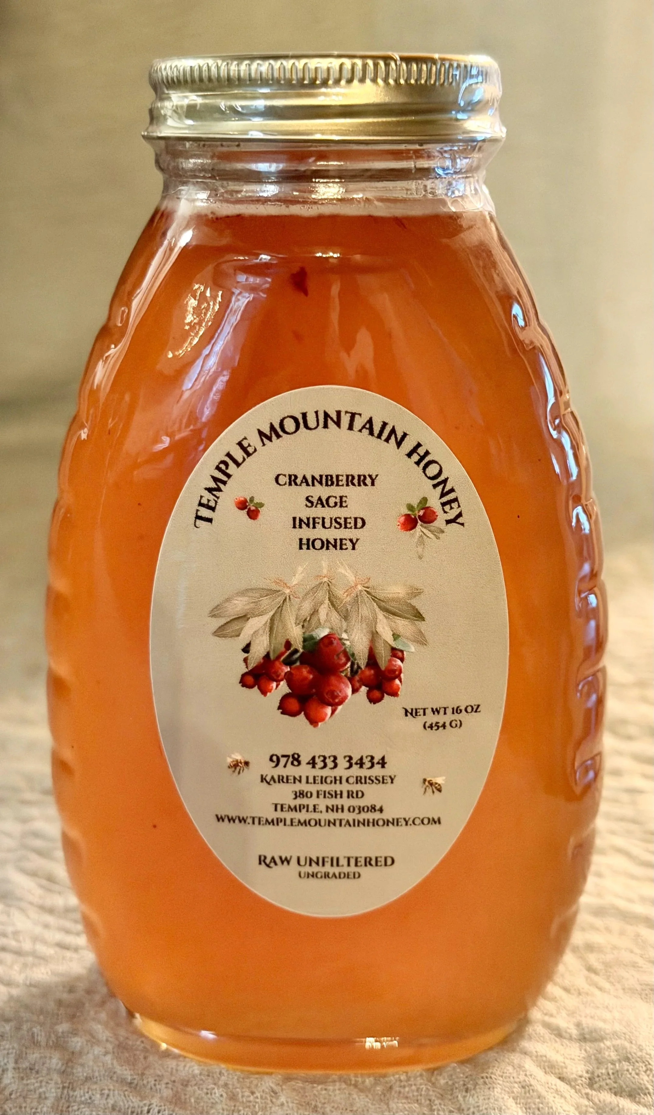 1  lb Cranberry Sage Infused Local Raw Unfiltered Honey