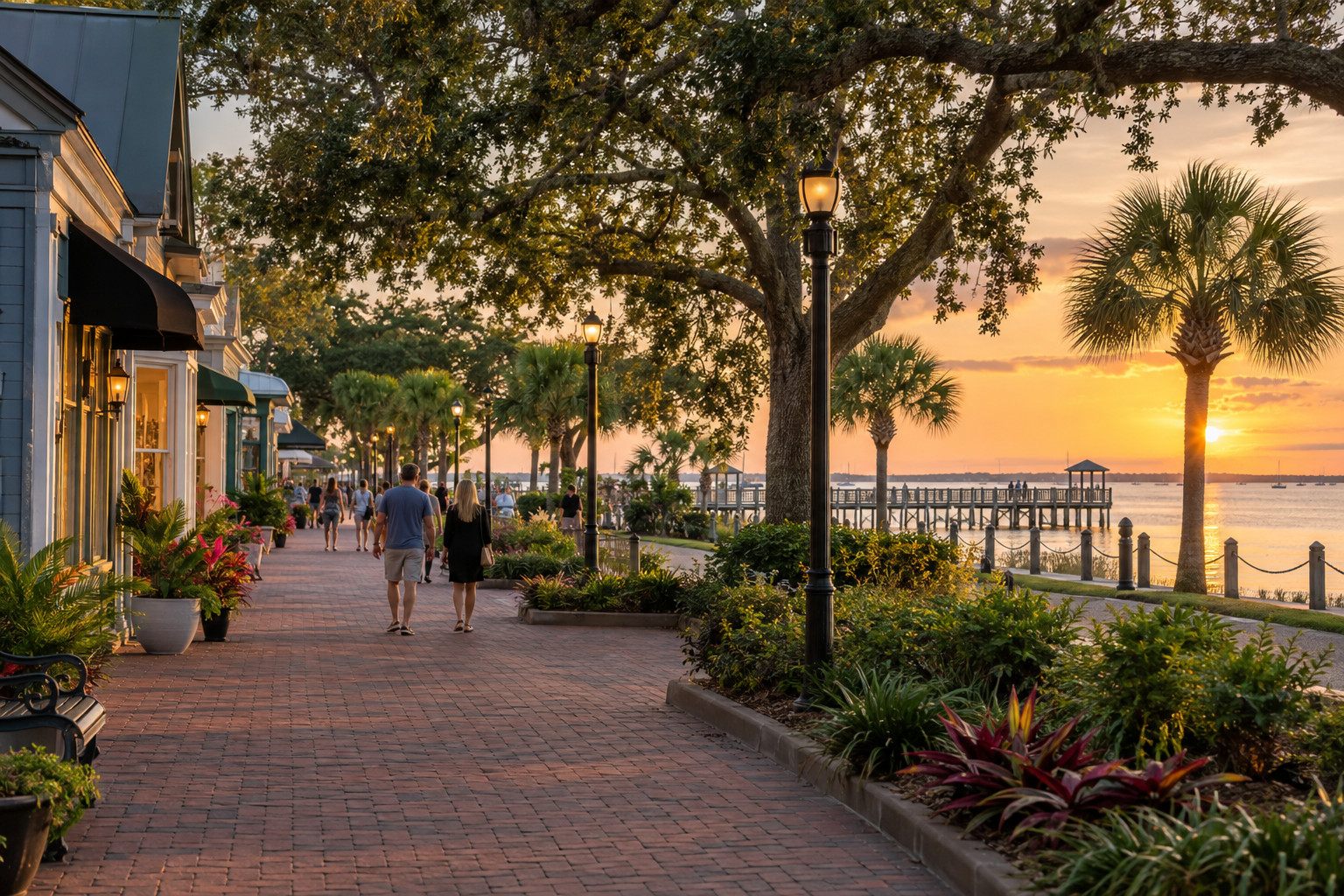 Downtown Safety Harbor, Florida, with waterfront views, local businesses and a walkable streetscape.