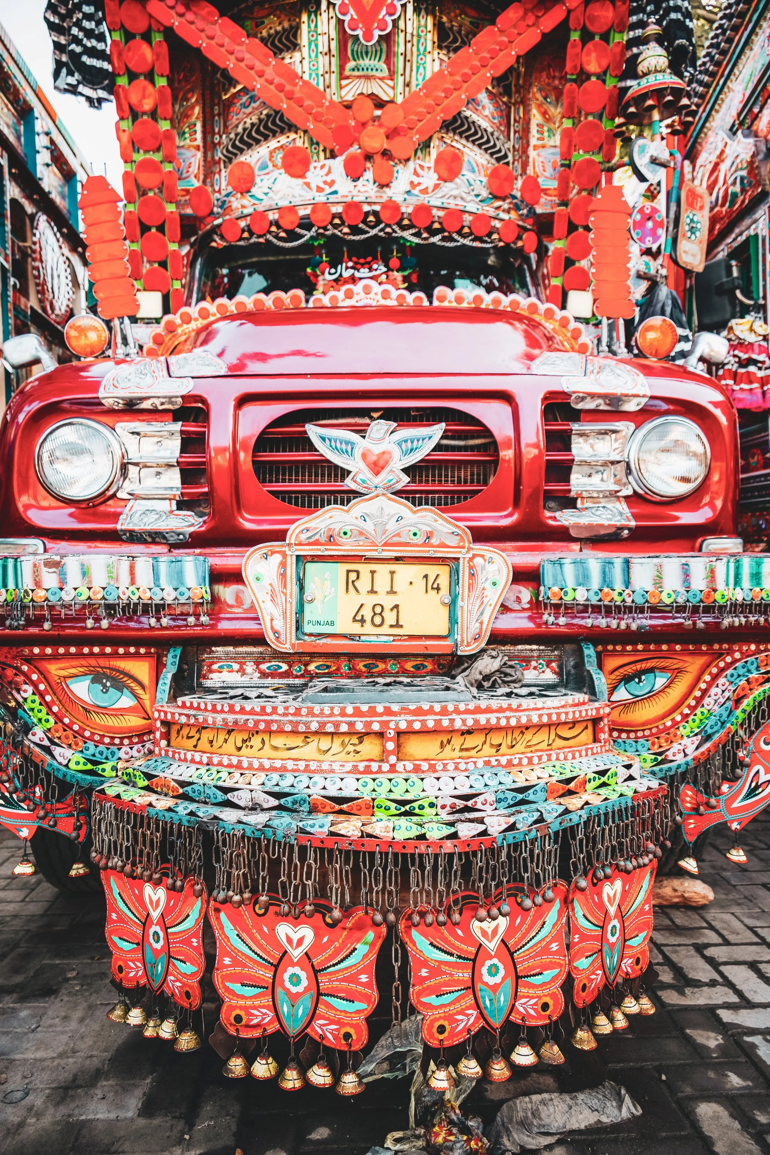 an ornately decorated truck at Taxila Pakistan