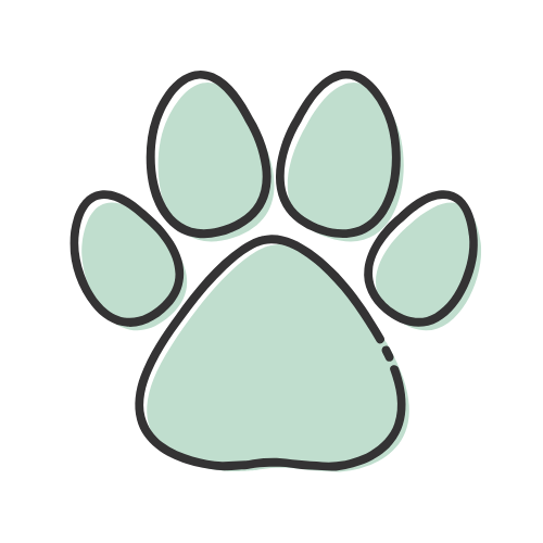 Simple illustration of a green paw print with five toes.