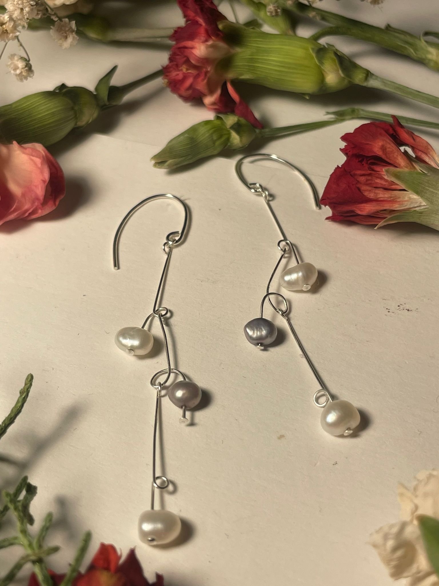 Triple Pearl Drop Loop Earrings