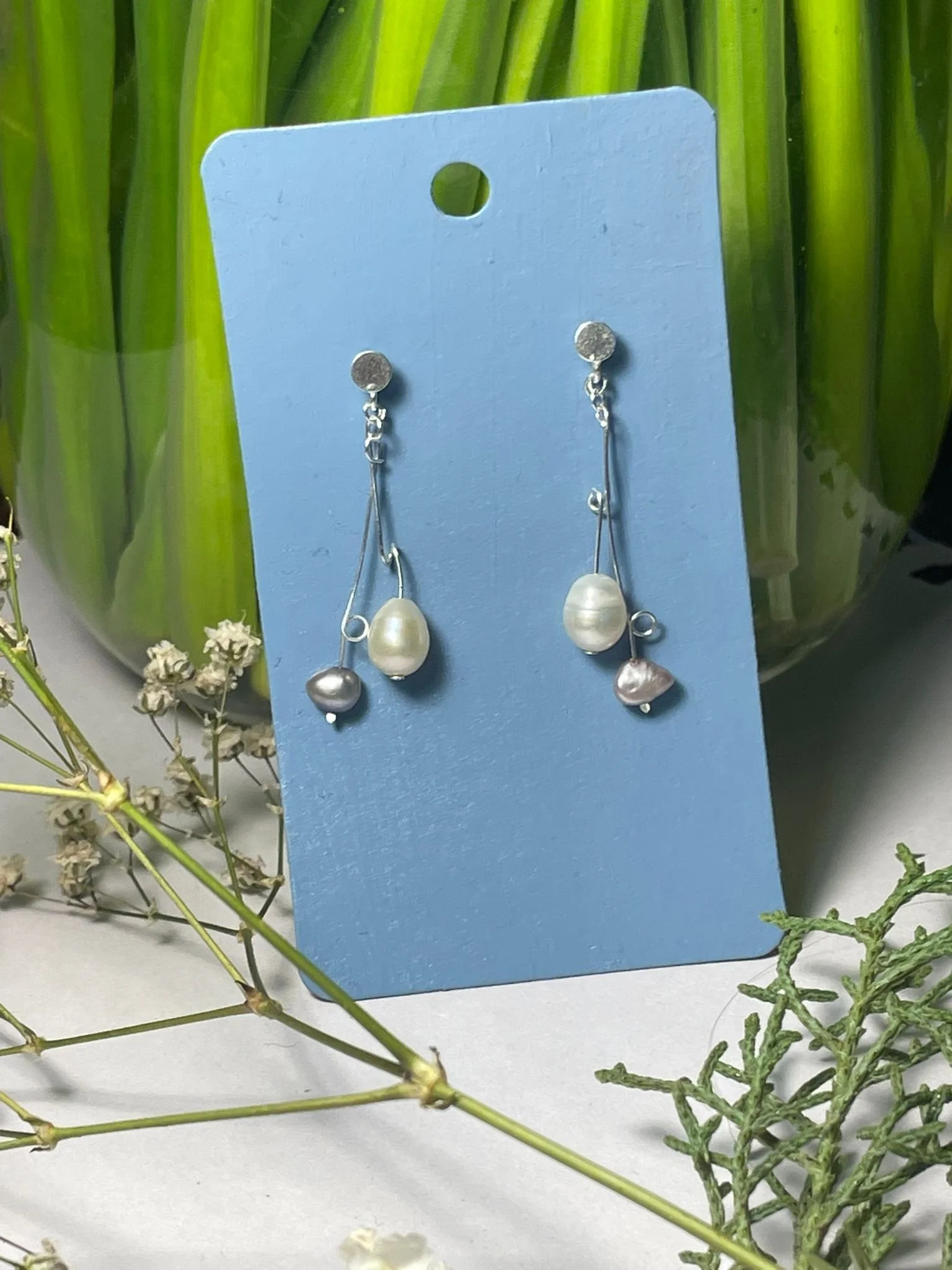Double Drop Pearl Earrings (looped wire)