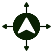 Green compass icon with a clock in the center