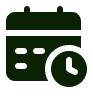 Icon of a calendar with a clock, representing scheduling or appointment.