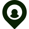 A green location pin icon with a person's silhouette inside.