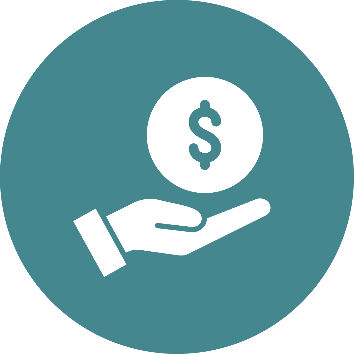 A hand holding a coin with a dollar sign, symbolizing financial support or donation.