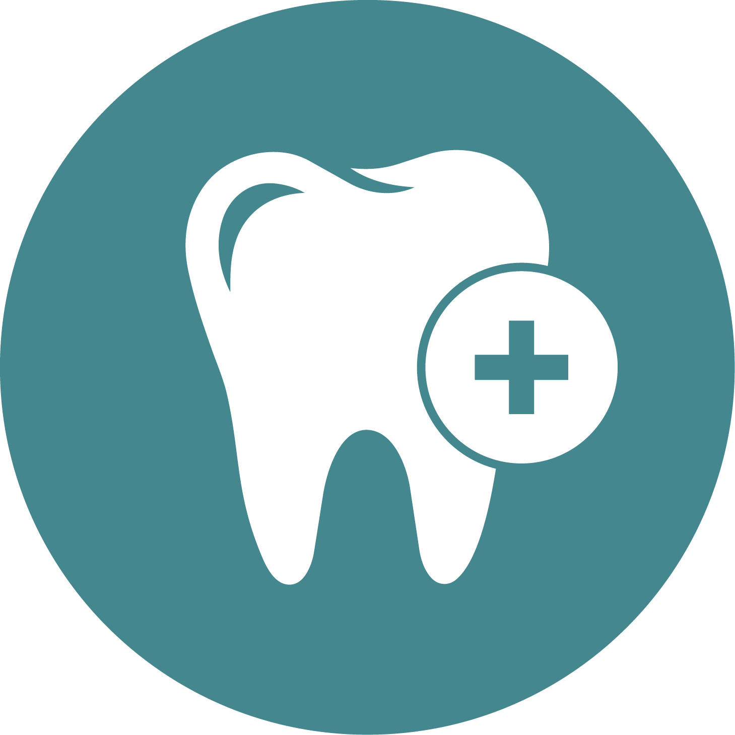 Dental care icon with a tooth and a medical plus sign.