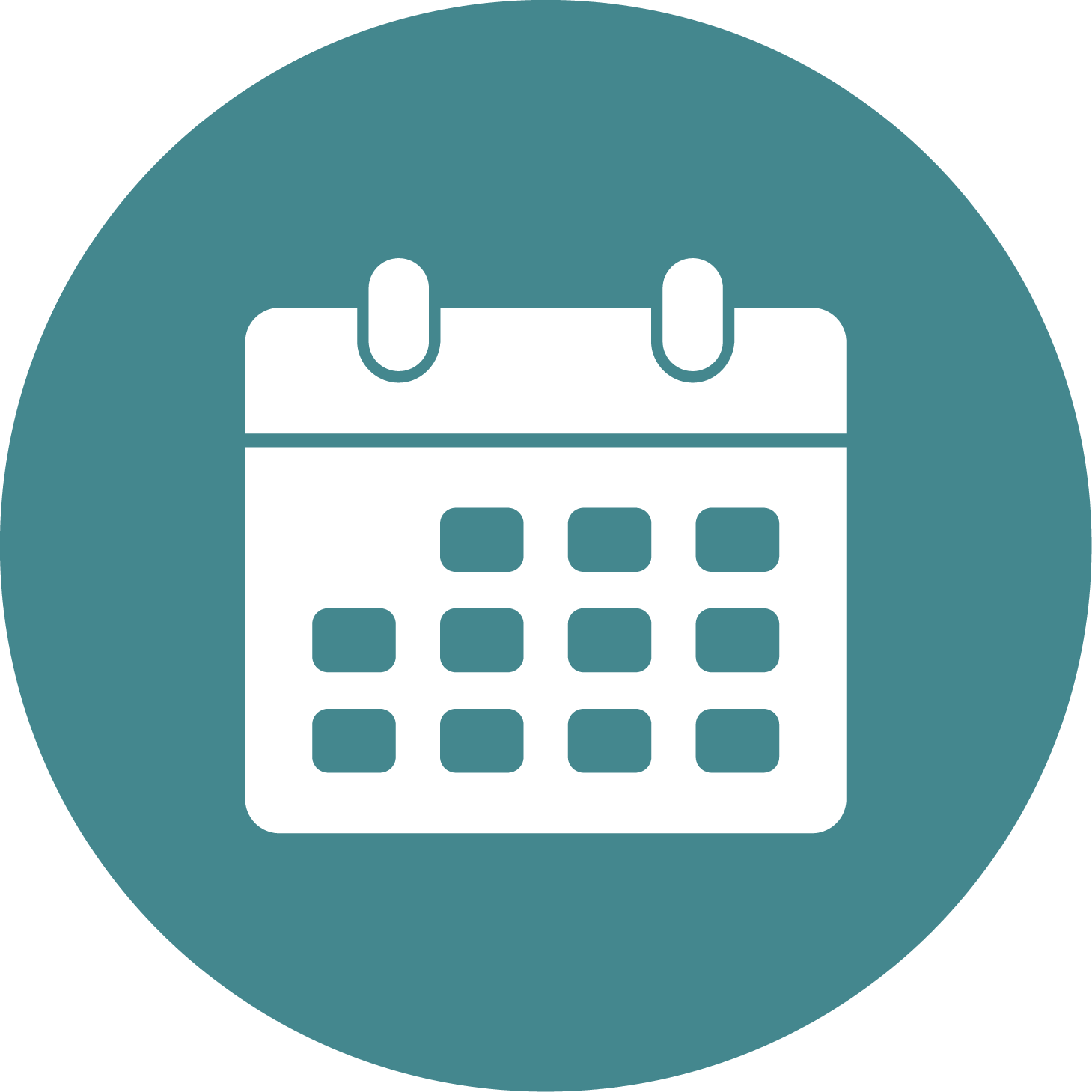 Icon of a calendar with a teal circular background