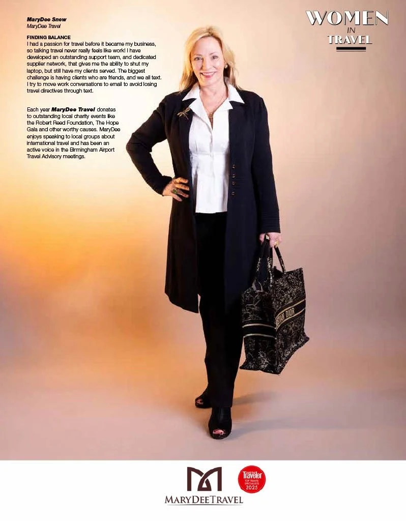 We were flattered to be approached by @abouttownmag as a recognized leader in business for Alabama women. MaryDeeTravel has been named a Cond&eacute; Nast Traveler Top Travel Specialist from 2022 through 2026, serves on the advisory board of Travel E