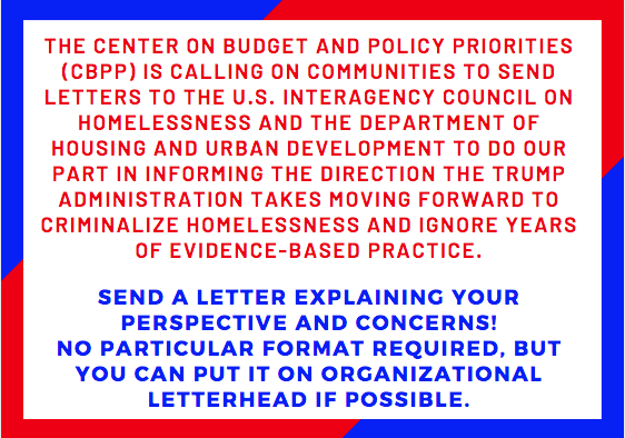 Call to Action: Write a Letter to Stand Against Anticipated Federal Actions to Shift Homelessness Policy