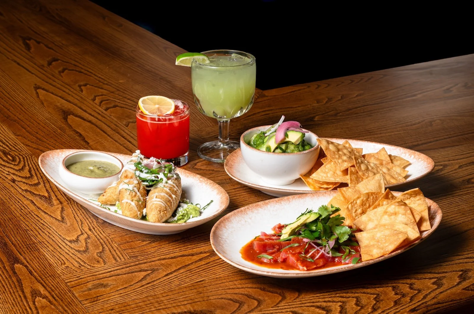 Johnny Rita's Molotes Oaxaqueño, Guacamole, and Agua Chiles Tuna Rojo.jpg