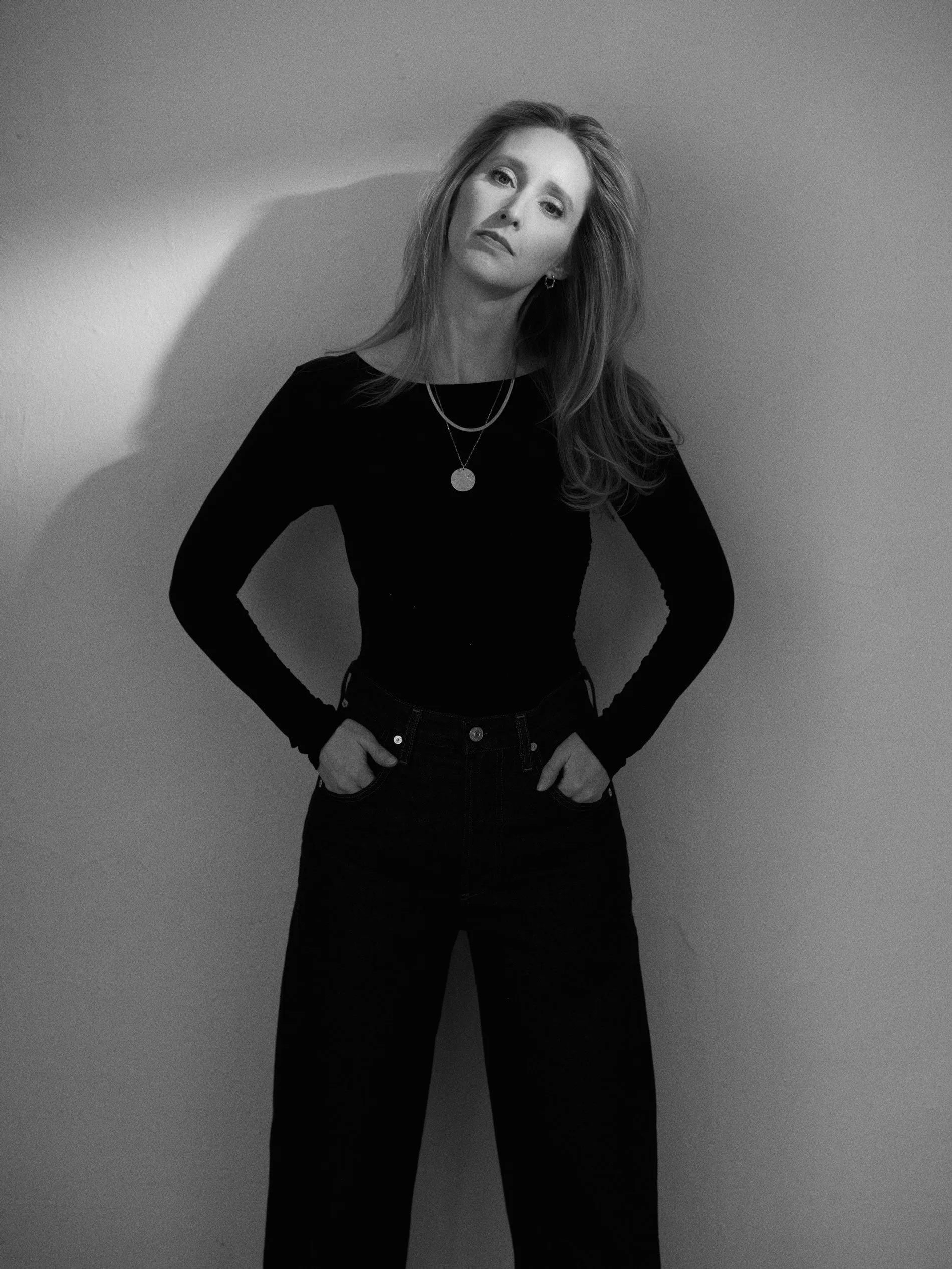 Monica Soderstrom in black and white