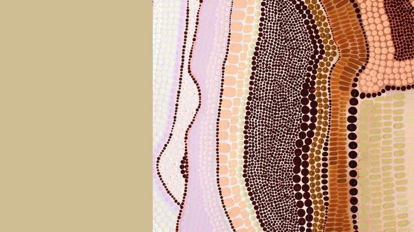 Abstract dotted pattern with various shades of brown, beige, and pink, forming flowing, wave-like shapes.