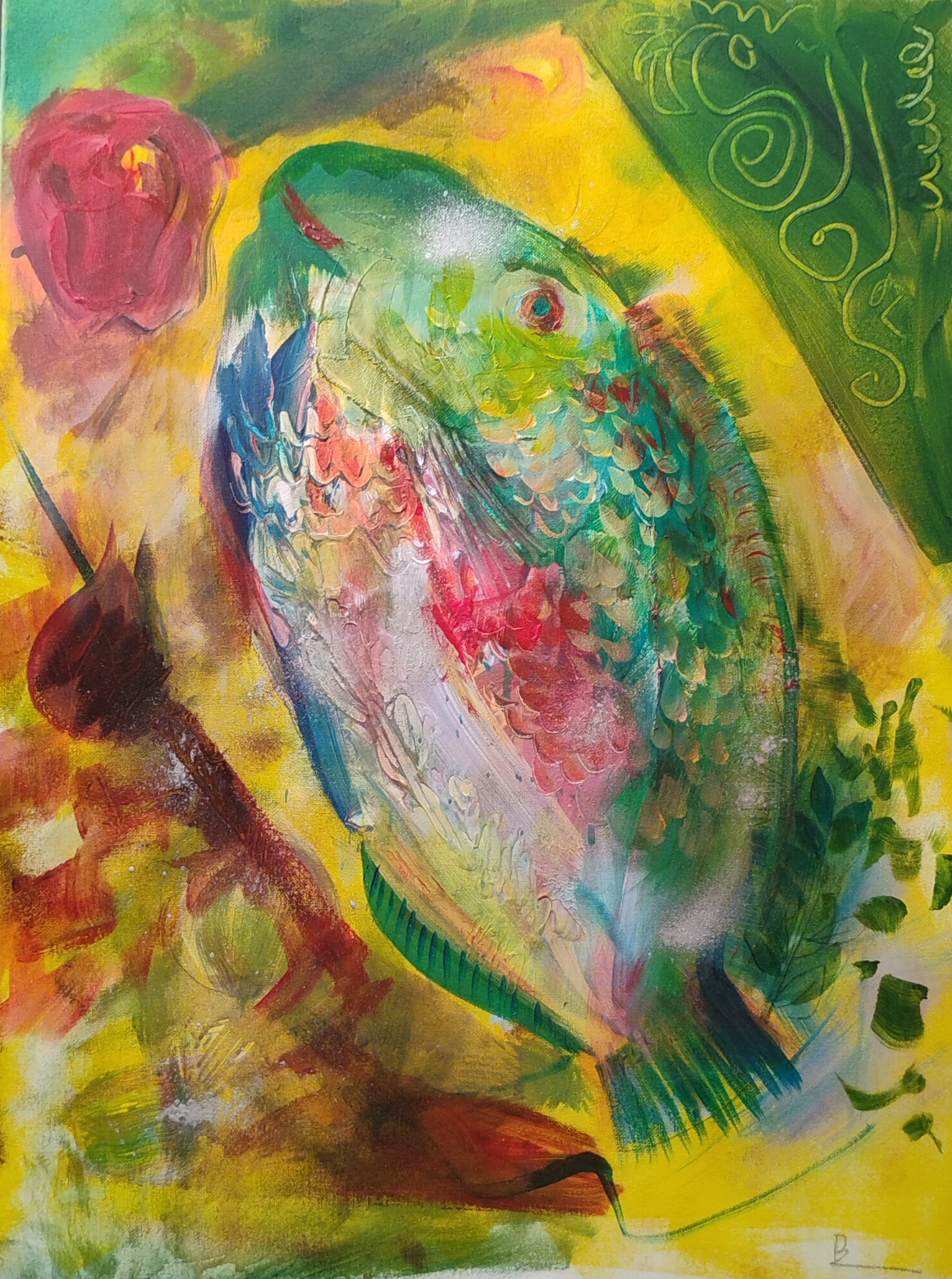 Pez loro, 2024, Acrylic on canvas, 24 x 16 in