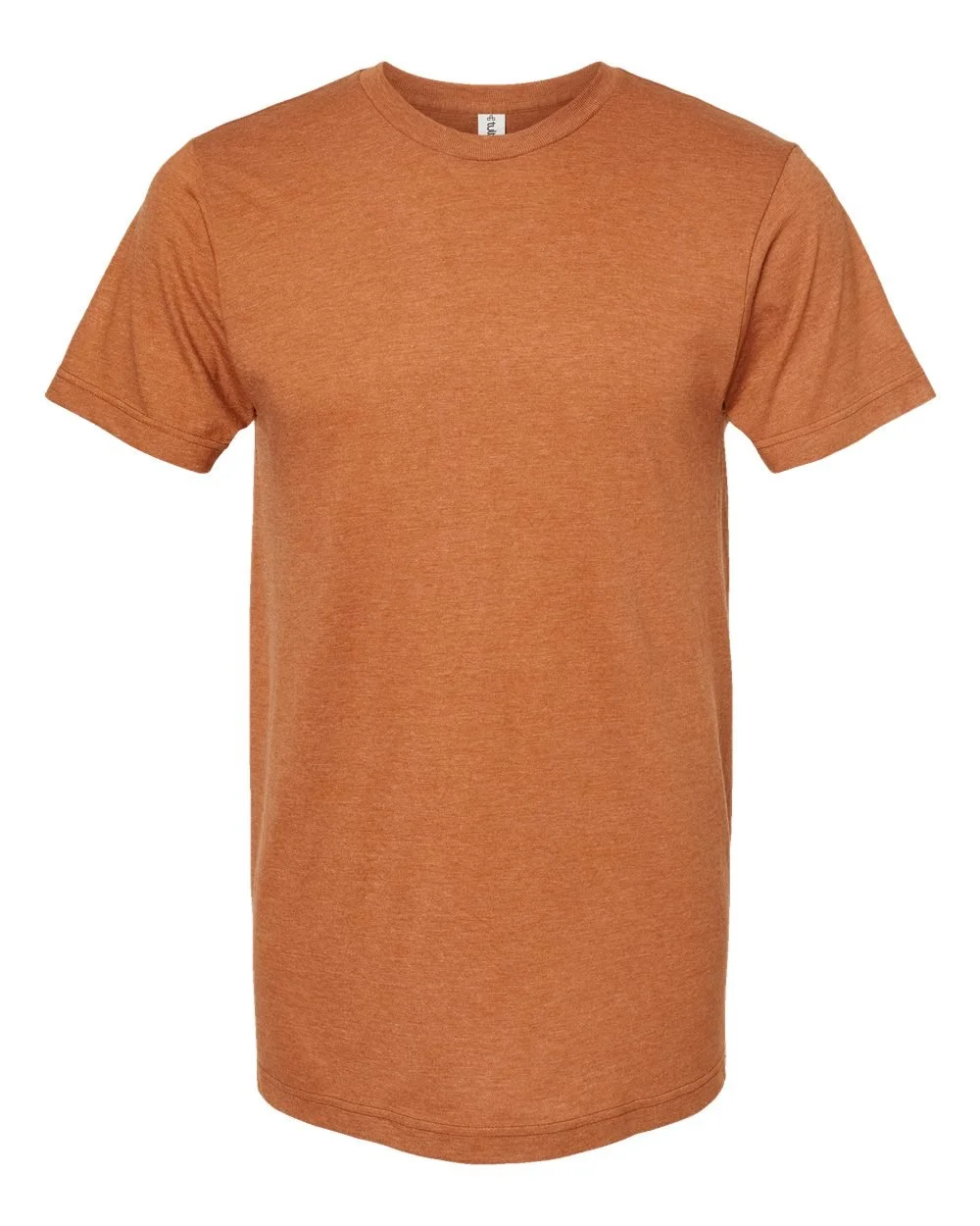 A plain orange T-shirt with short sleeves.