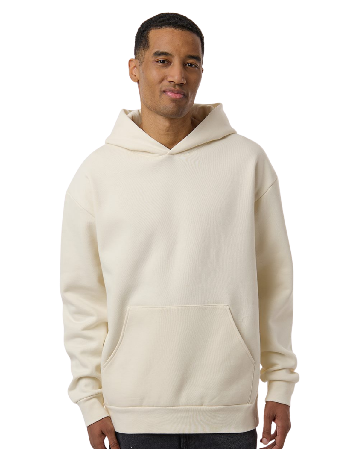 Beige oversized hoodie on a model.
