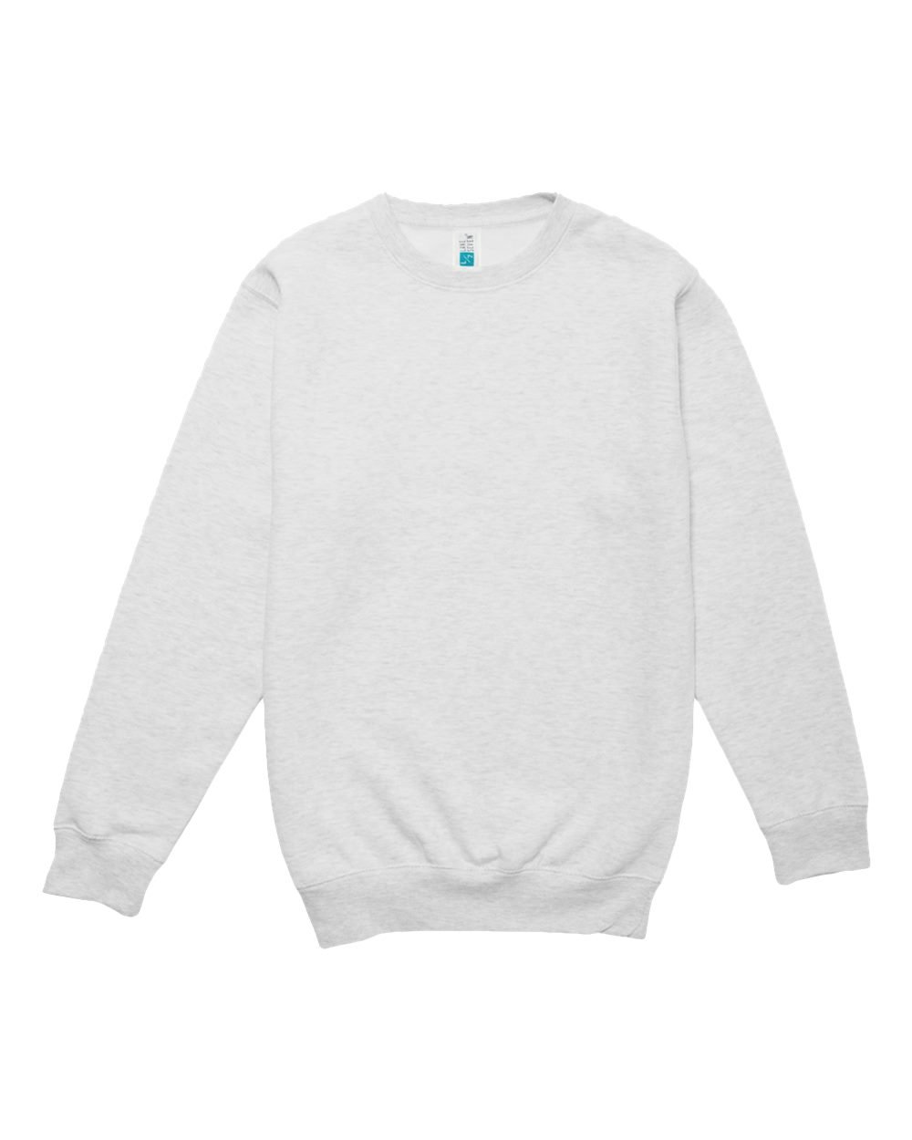 A plain white crewneck sweatshirt with no visible design or logo.