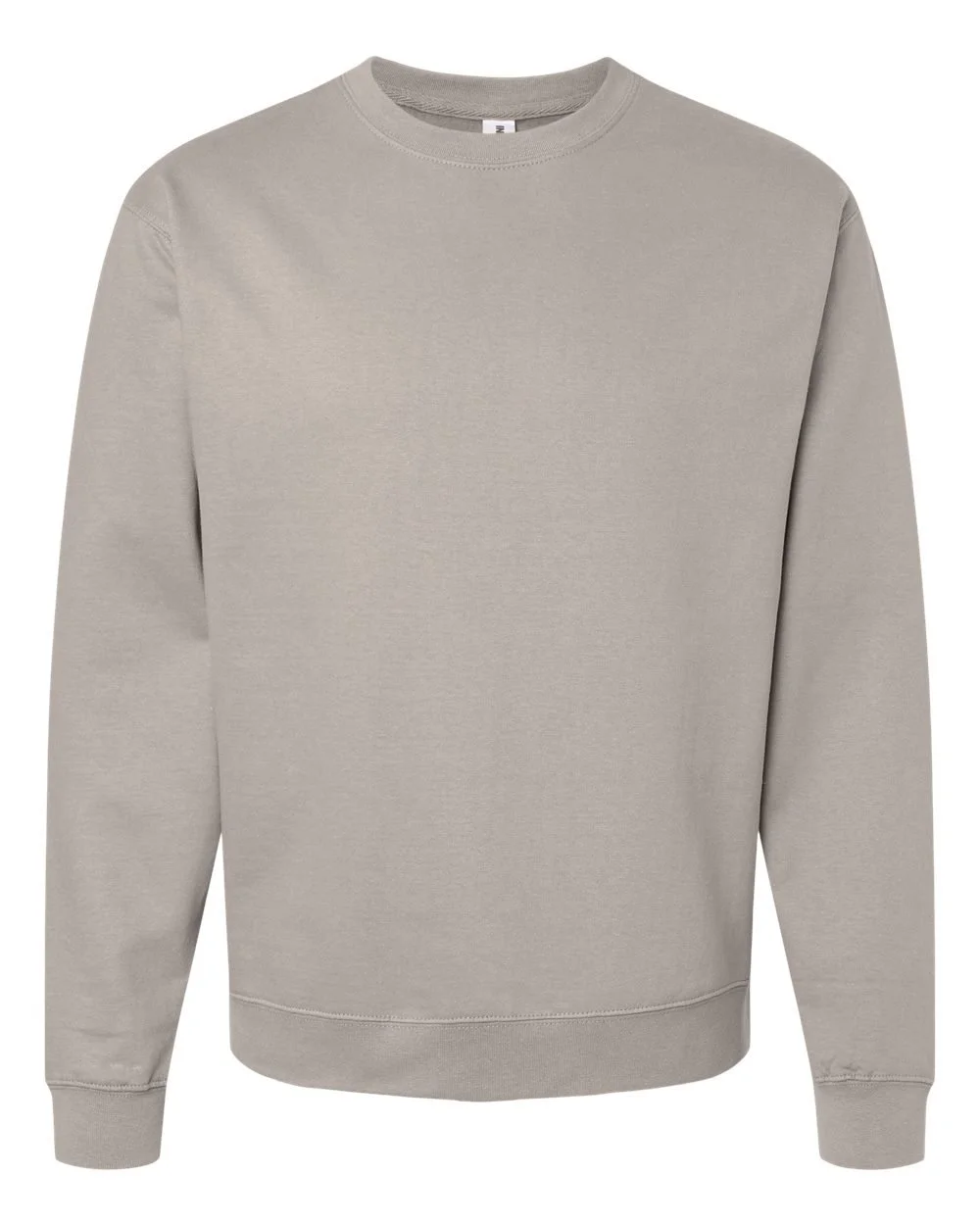 A plain beige crewneck sweatshirt with long sleeves, a round neck, and ribbed cuffs and hem.