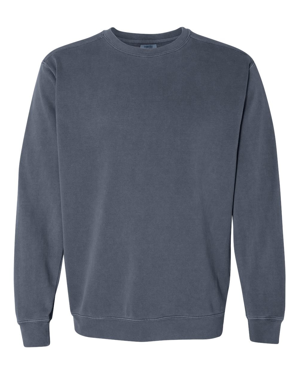 A plain dark gray crewneck sweatshirt.