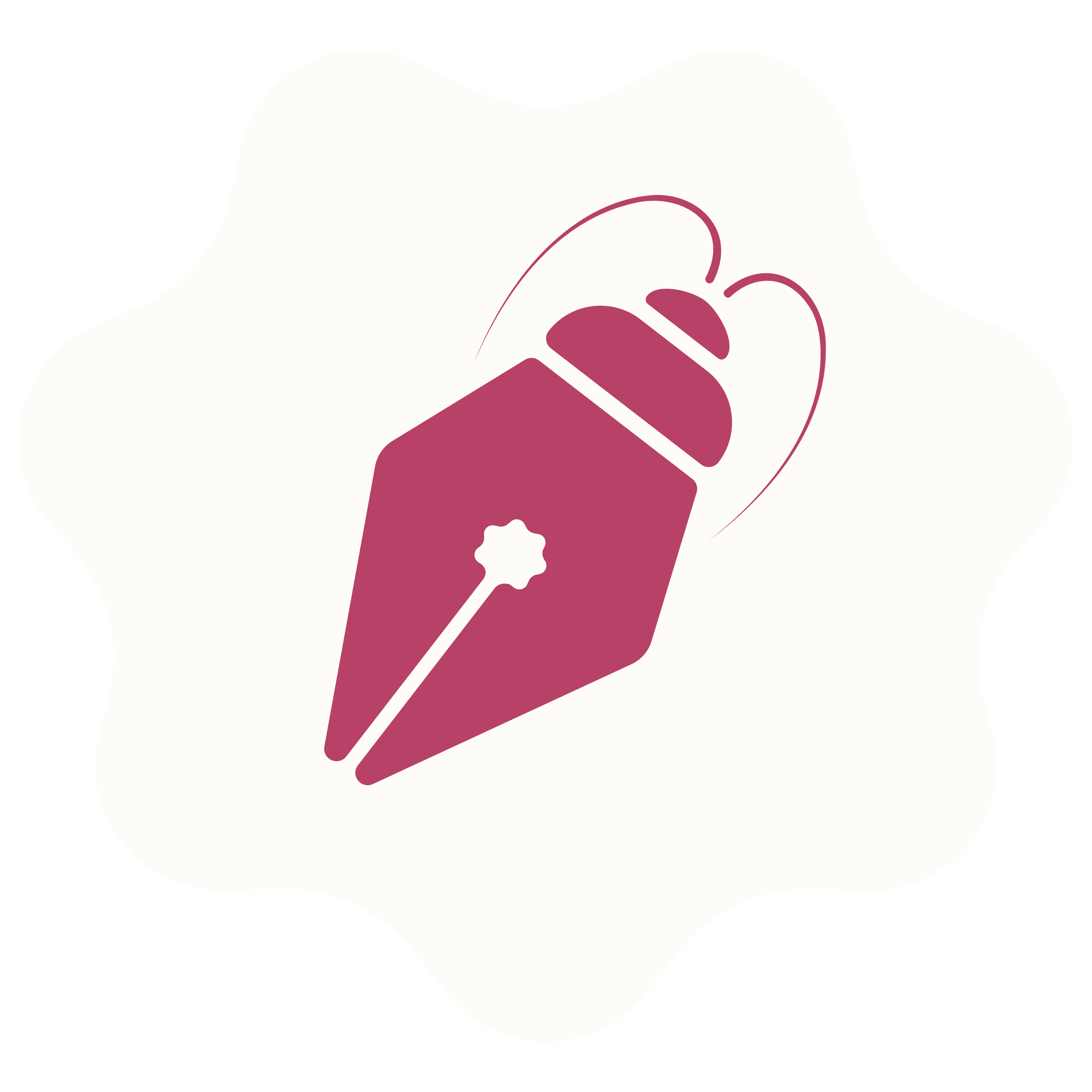 Illustration of a maroon fountain pen nib with a white background