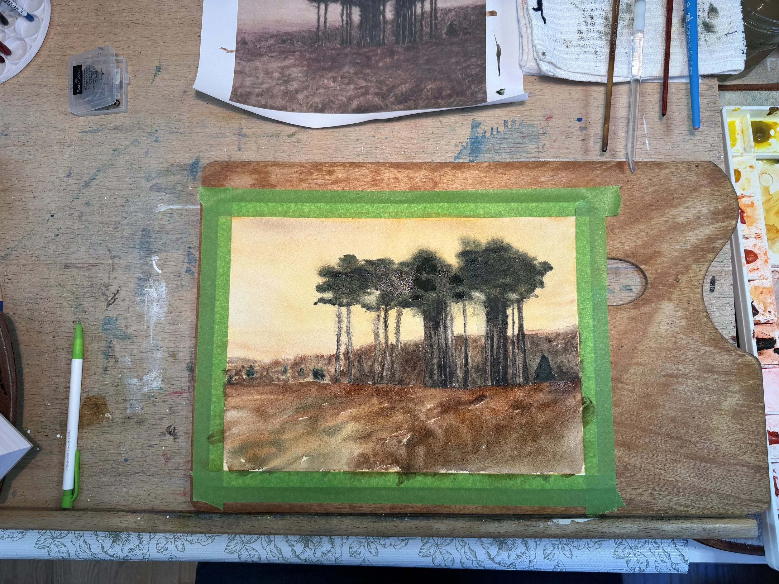 trees tonalist painting watercolor