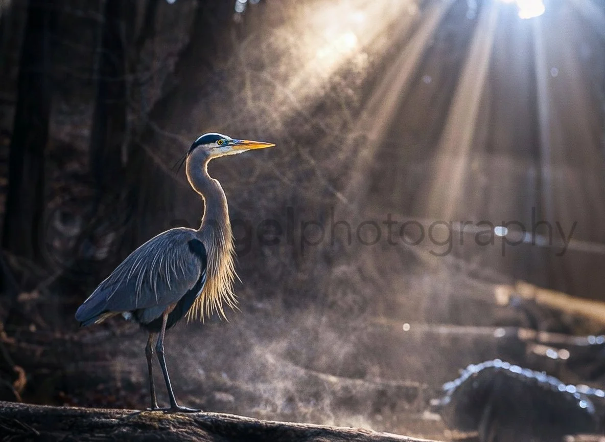 "Grace in the Mist: Heron Beneath the Forest Light"  (DIGITAL COPY)