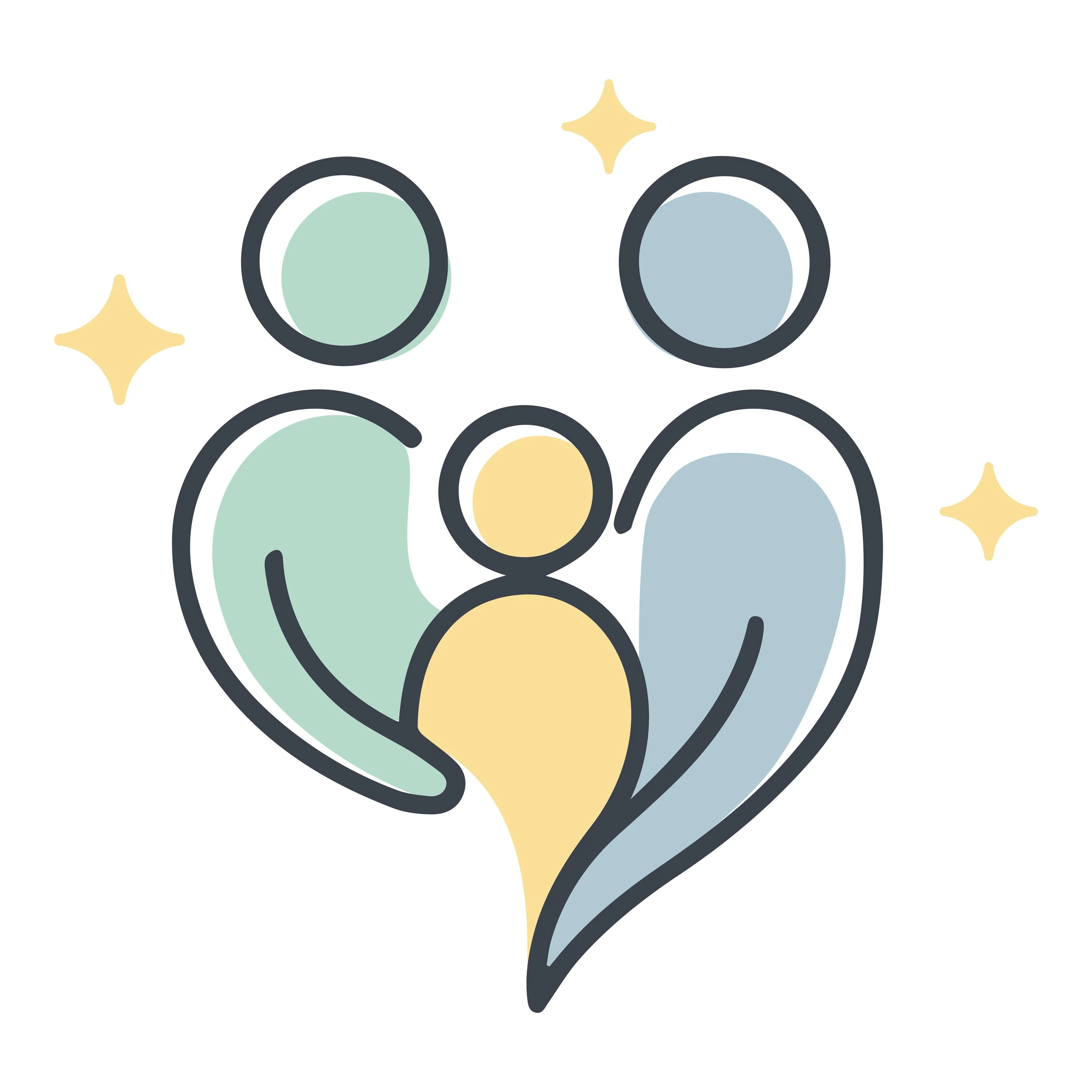 Logo of Your Paediatrician, a minimalist illustration of a family of three with two adults and one child forming a heart.