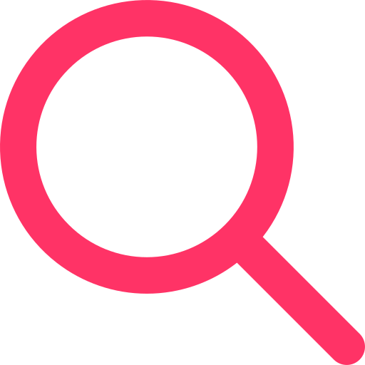 A pink magnifying glass icon.