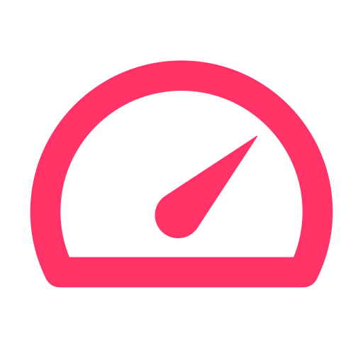 Pink gauge meter with needle pointing to the high end.