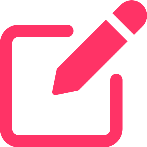 Icon of a pink pencil drawing on a pink square with rounded corners.