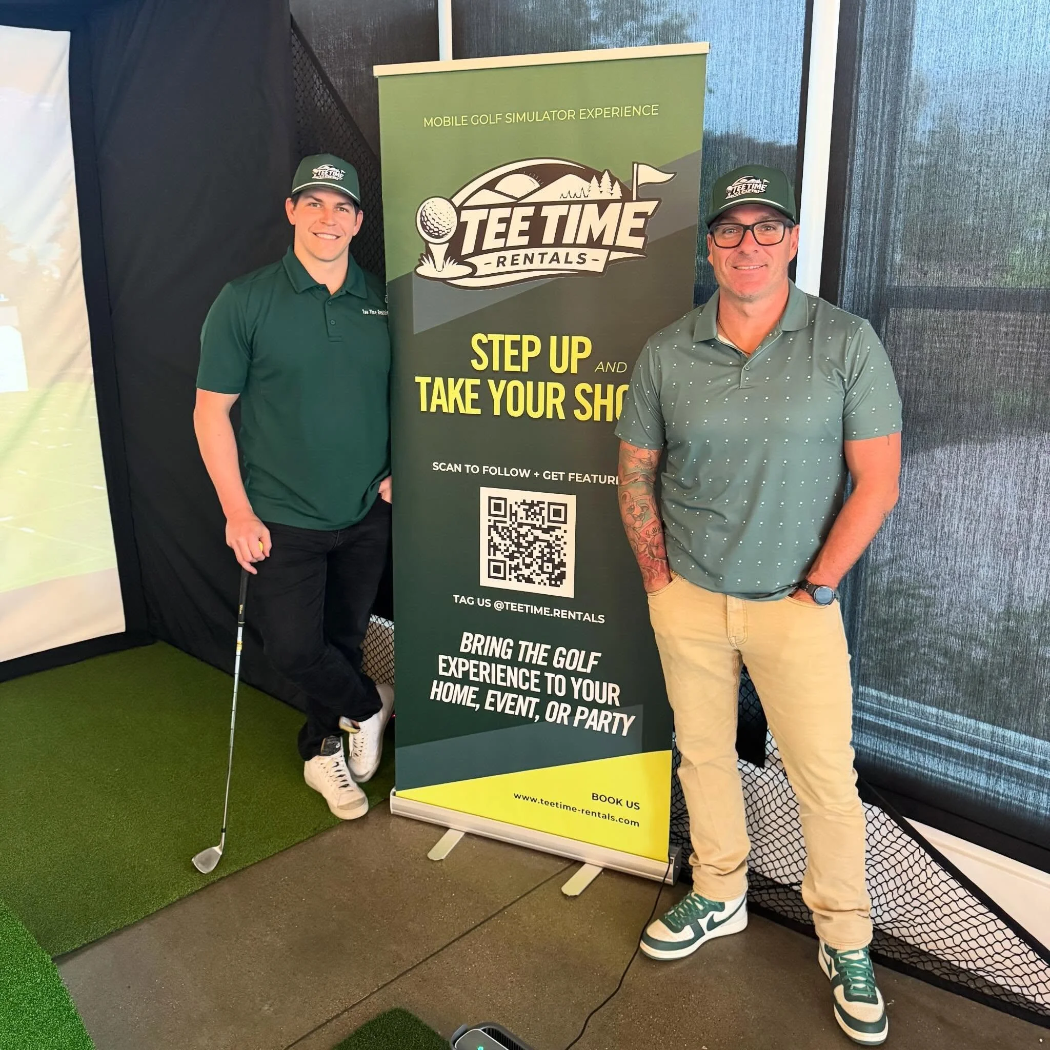 Meet the men behind the simulator 👇

Ryan Preuss &amp; Jim Kirkman &mdash; co-owners of Tee Time Rentals, LLC ⛳️

Fueled by their love for the game and their pretty average golf scores-  they&rsquo;re all about sharing that experience and bringing p