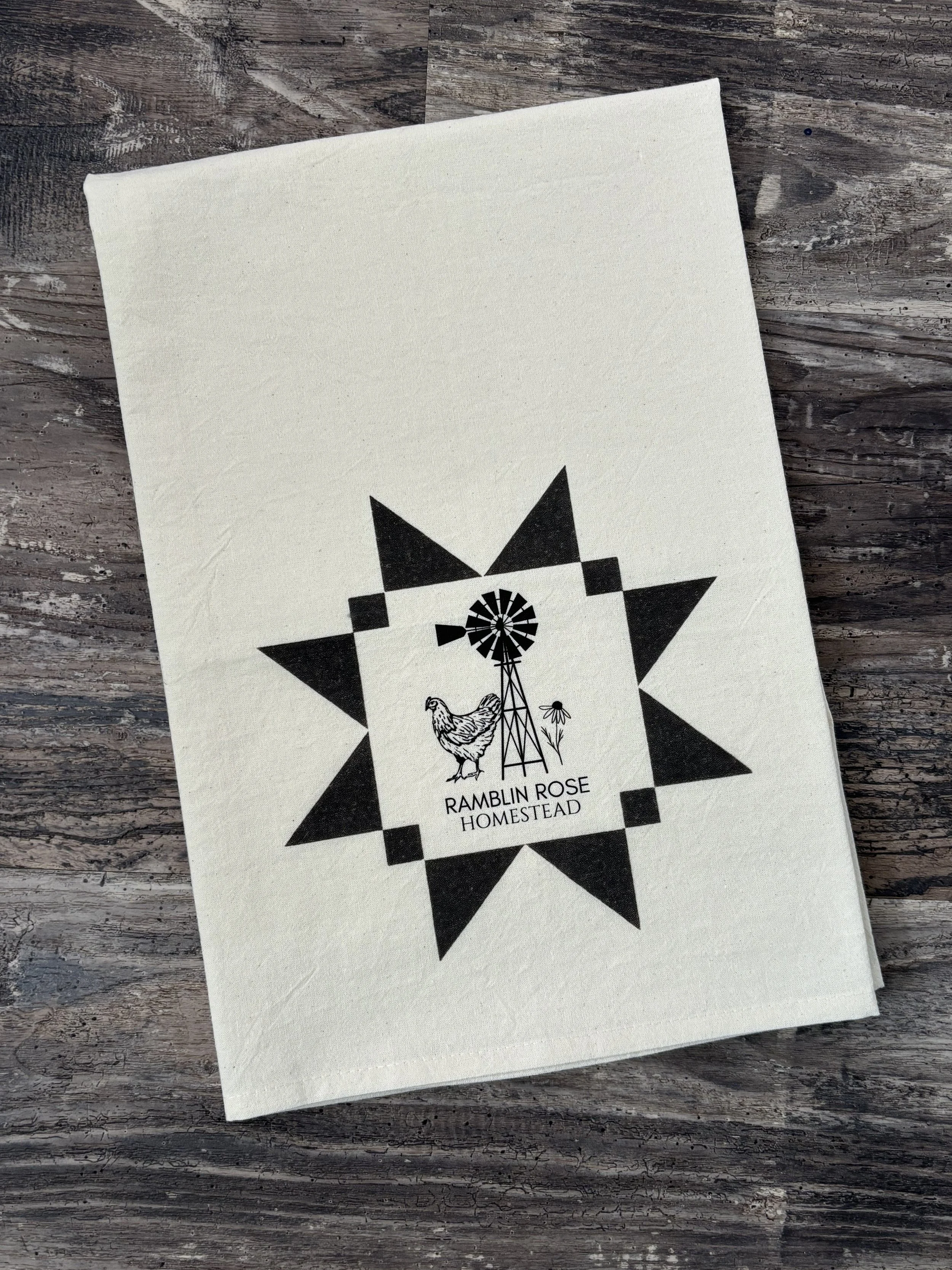 Ramblin Rose Homestead Quilt-Block Tea Towel