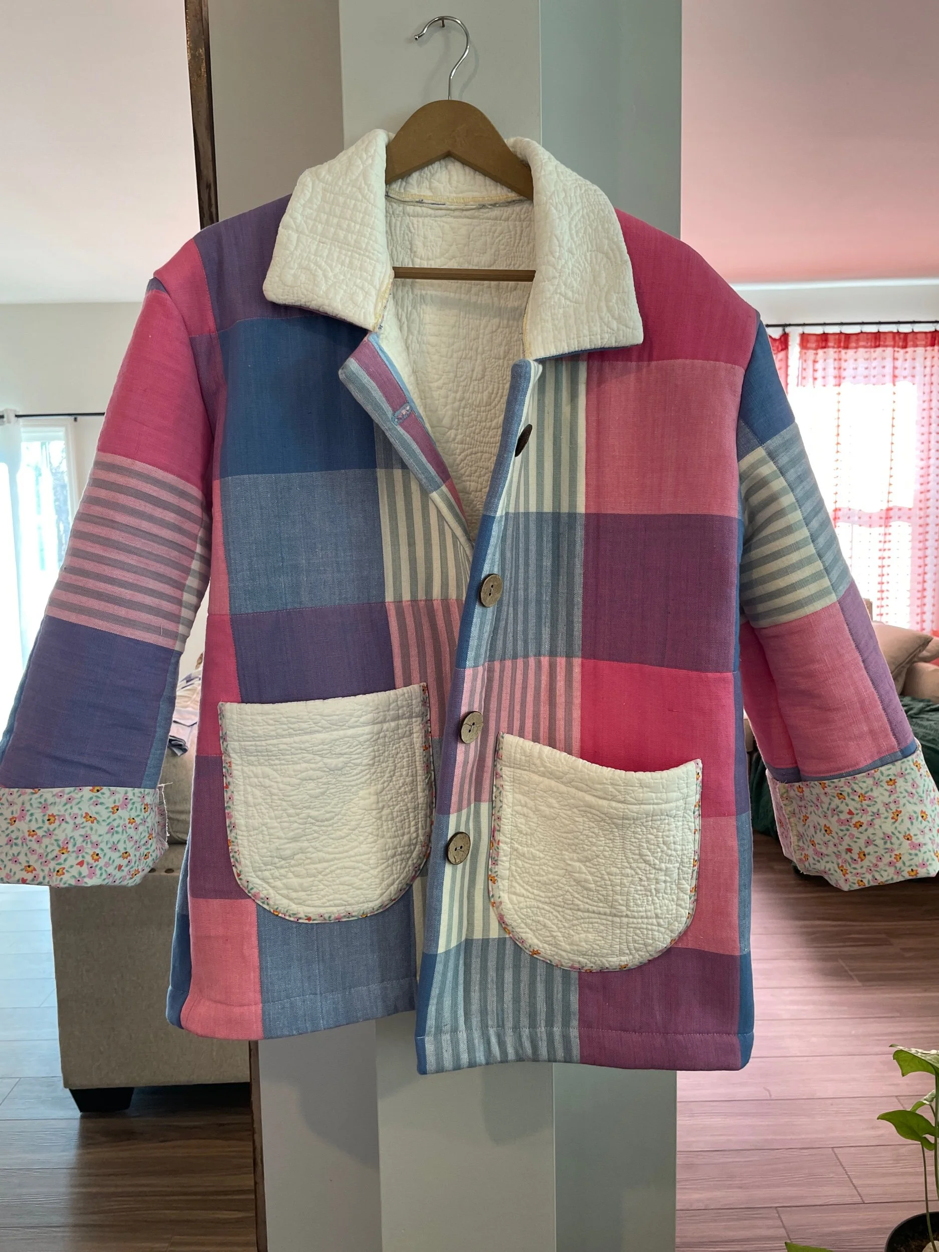 Pastel Plaid Quilted Jacket- L