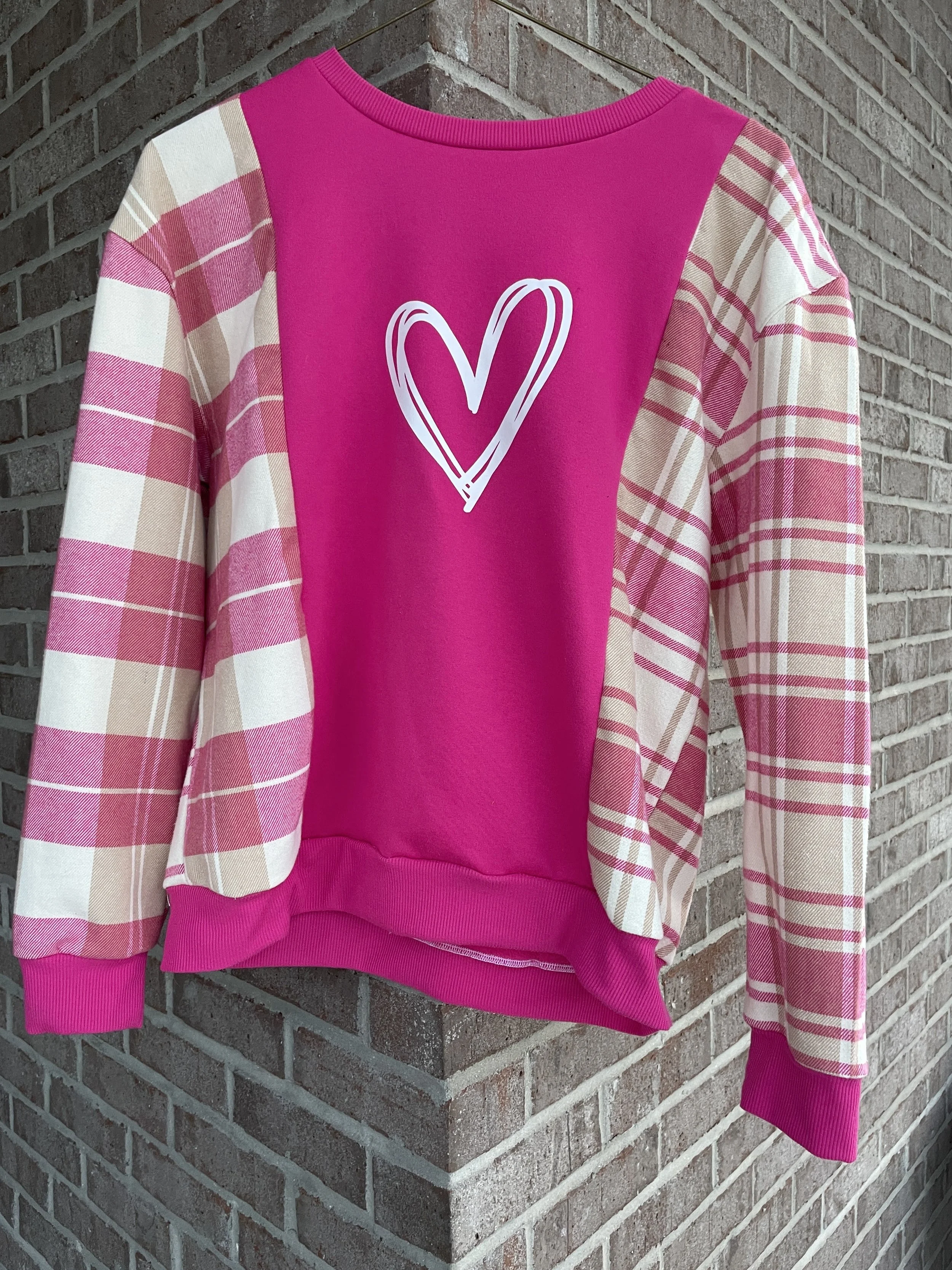 Pink Heart Sweatshirt and Flannel - MEDIUM