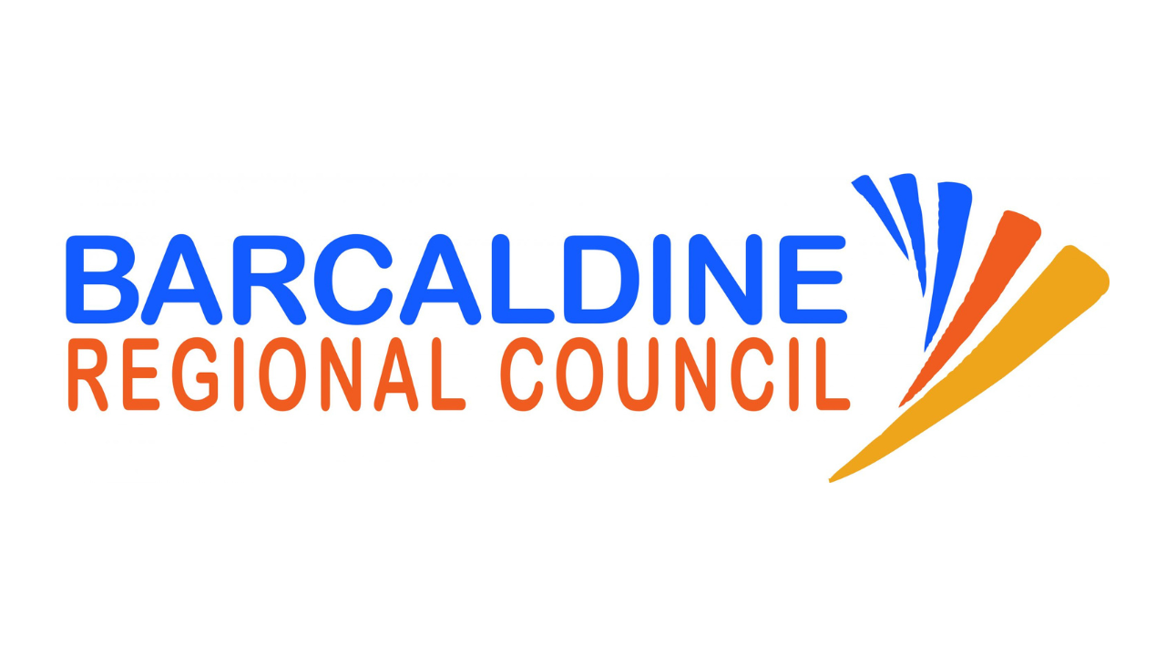 Logo of Barcaldine Regional Council with blue, orange, yellow, and dark blue abstract shapes to the right of the text.