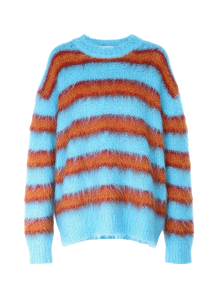 Marni "Fuzzy Wuzzy Mohair" Blue/Orange Striped Pullover Sweater